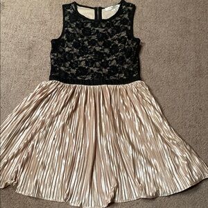 Girl’s Black and Gold Size Medium Pleated Fit and Flare Dress Wedding Guest
